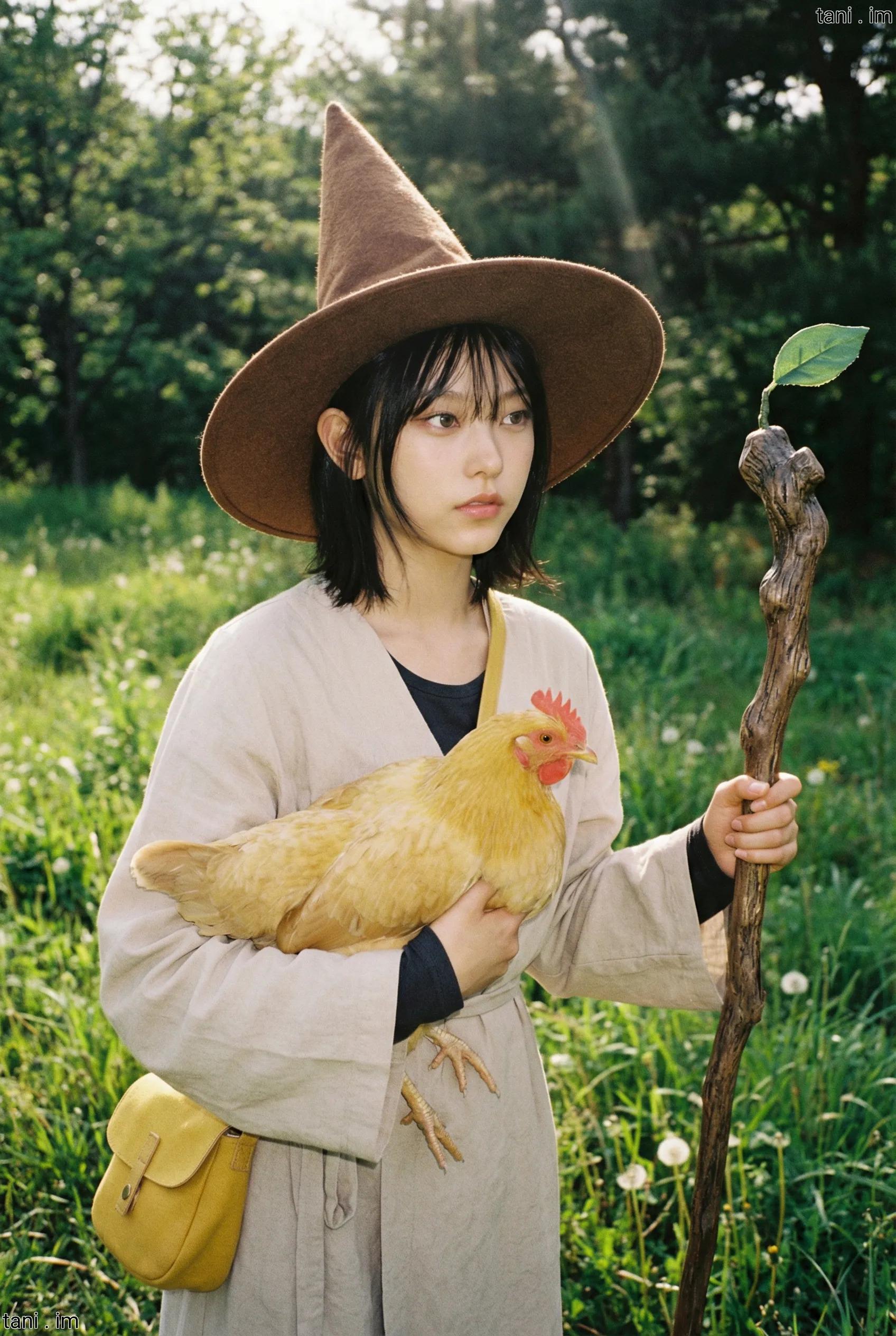 Image tagged Chicken, Hat, Headwear, Robe, Staff, Weapon, Witch