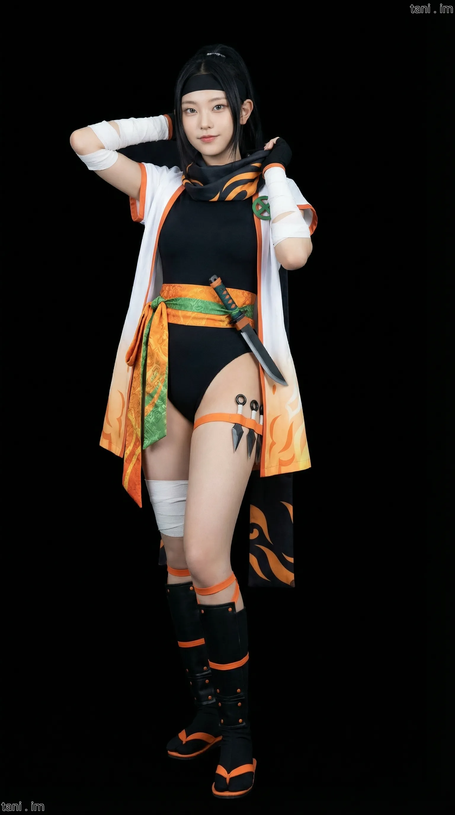 Image tagged Cat Shinobi, Game, Haori, Knife, Kunai, Kuroko Morimi, Leotard, Ninja Defenders