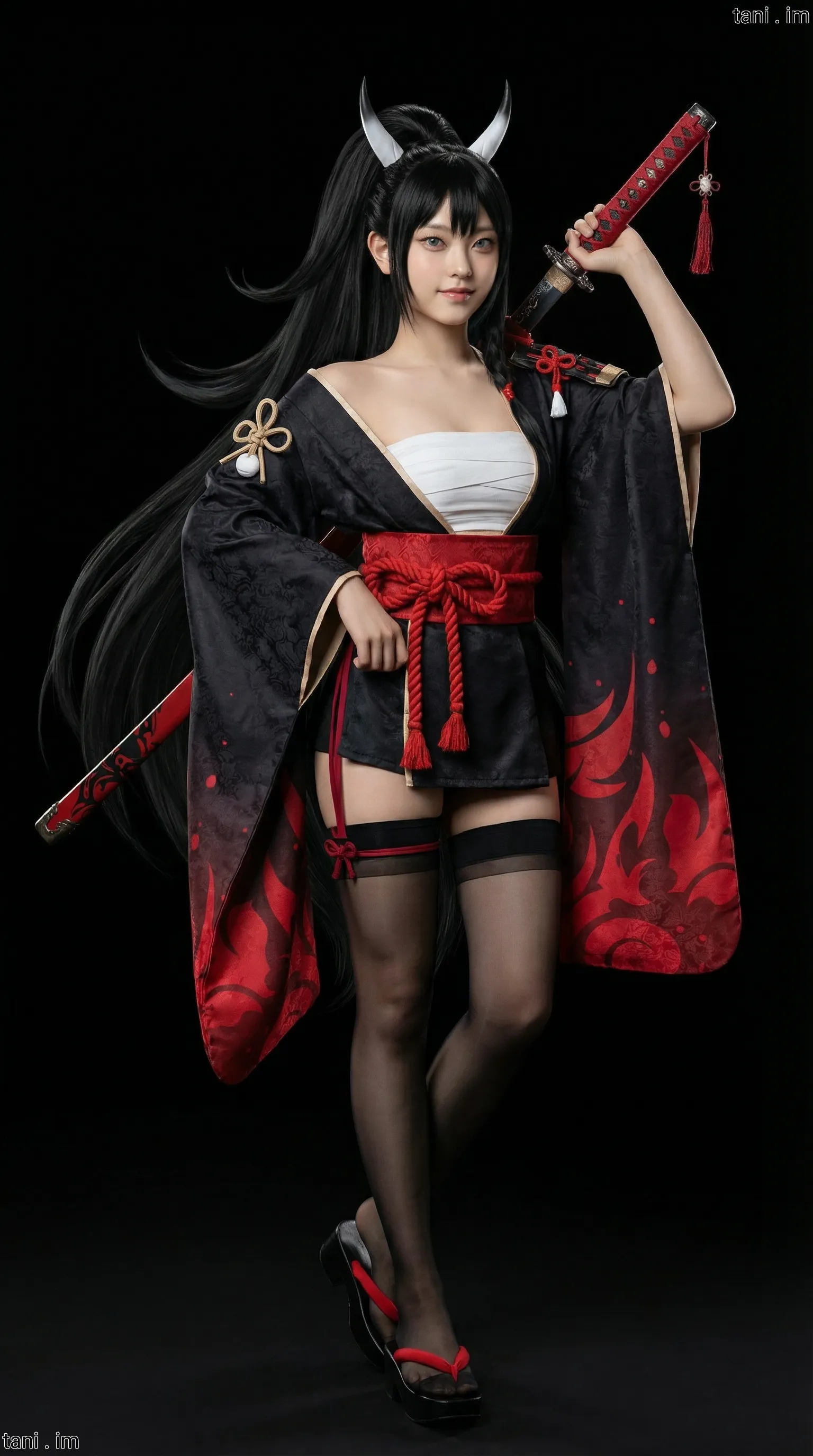 Image tagged Cat Shinobi, Game, Headwear, Horns, Katana, Kimono, Madoka Hino, Ninja Defenders