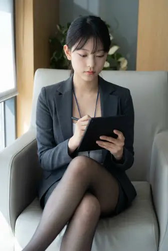 Image tagged Jacket, Skirt, Stockings, Tee