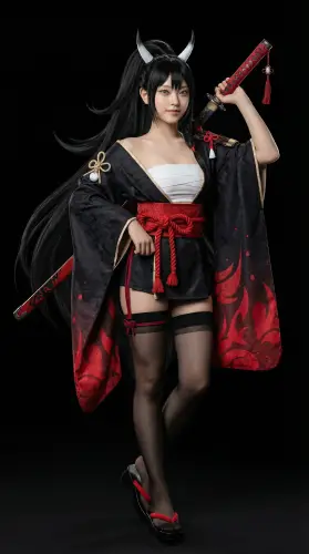 Image tagged Cat Shinobi, Game, Headwear, Horns, Katana, Kimono, Madoka Hino, Ninja Defenders