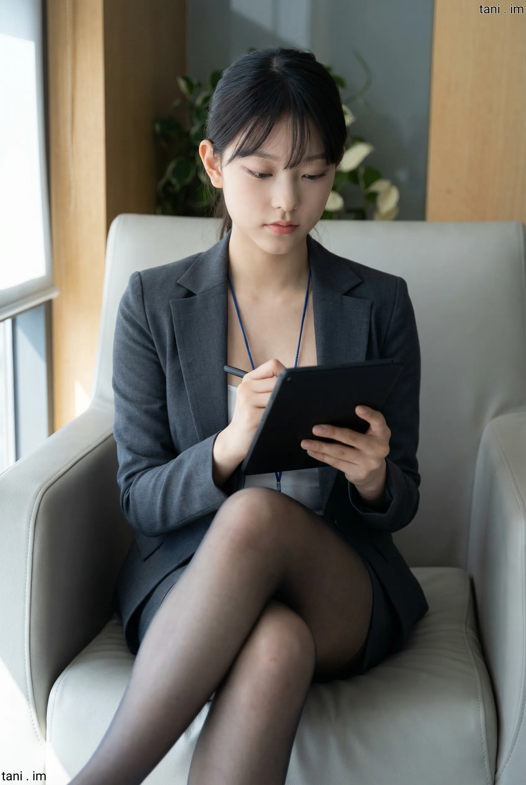 Image tagged Jacket, Skirt, Stockings, Tee