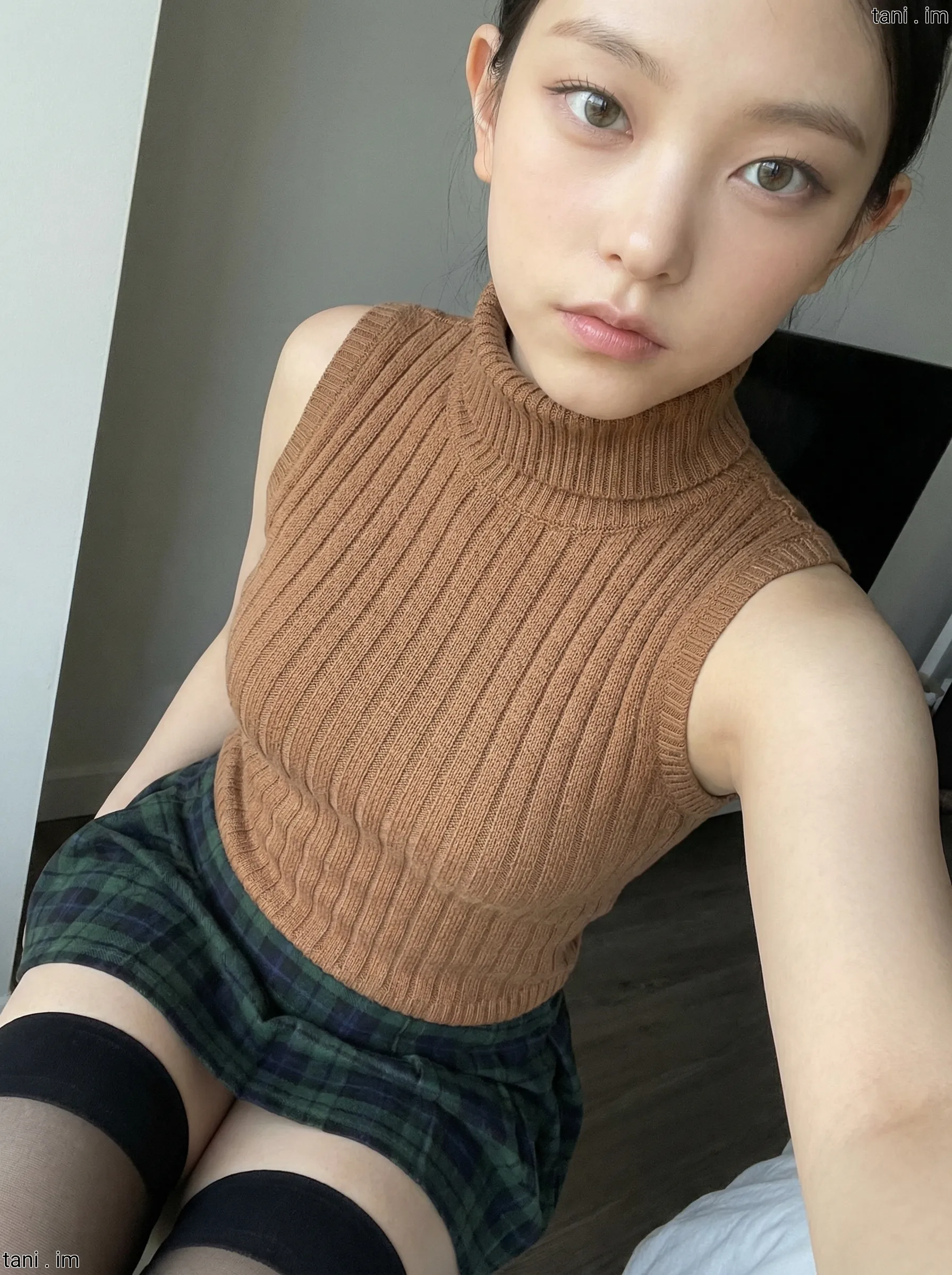 Image tagged Selfie, Skirt, Stockings, Sweater